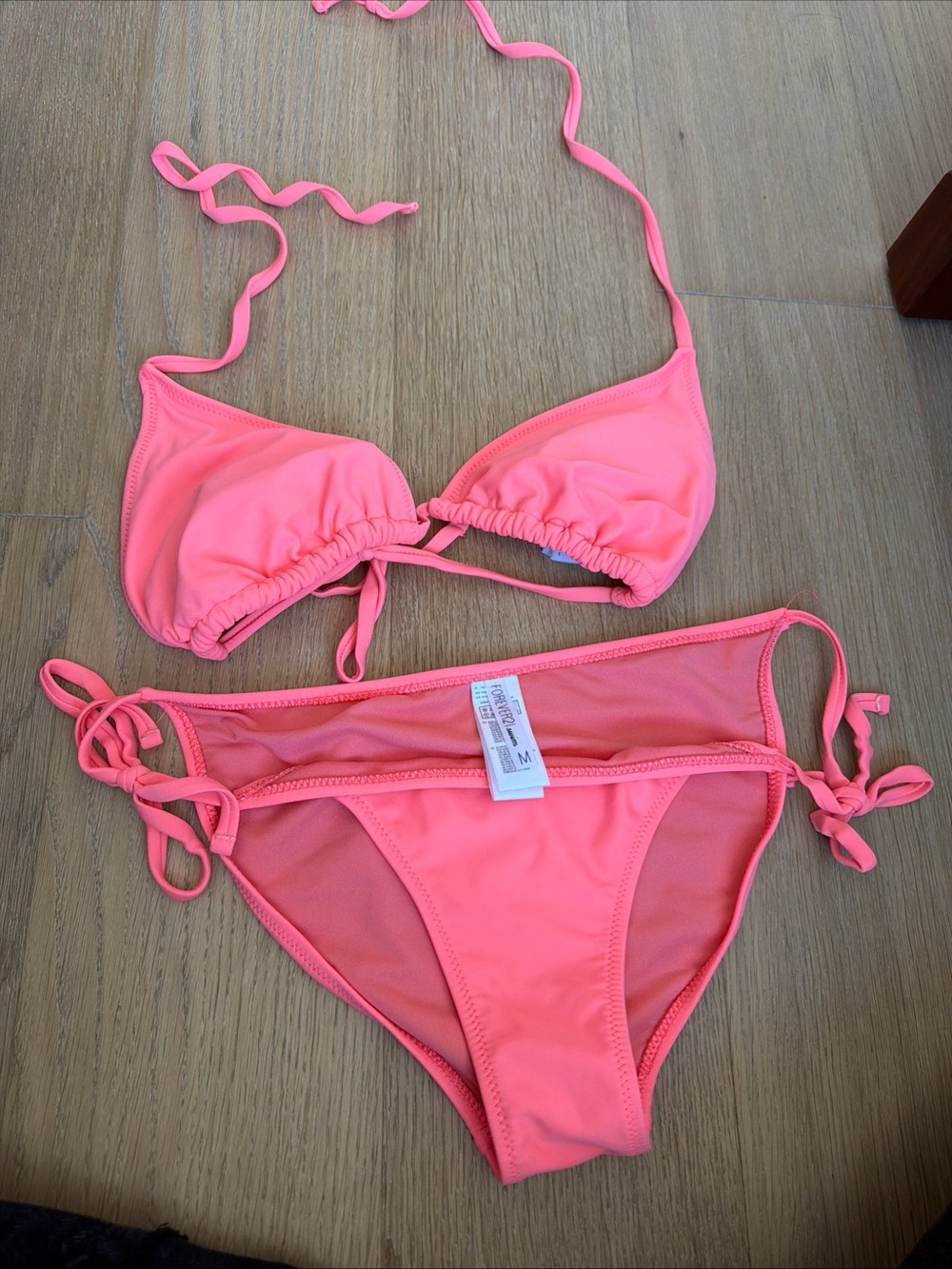 Forever 21 Neon Coral Pink Tie-Side Bikini